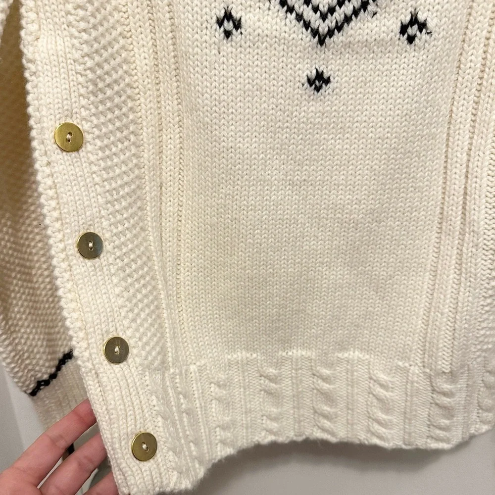 The Reeds J. Crew Turtleneck Cream Sweater Womens XS Gold Button Fair Isle Wool